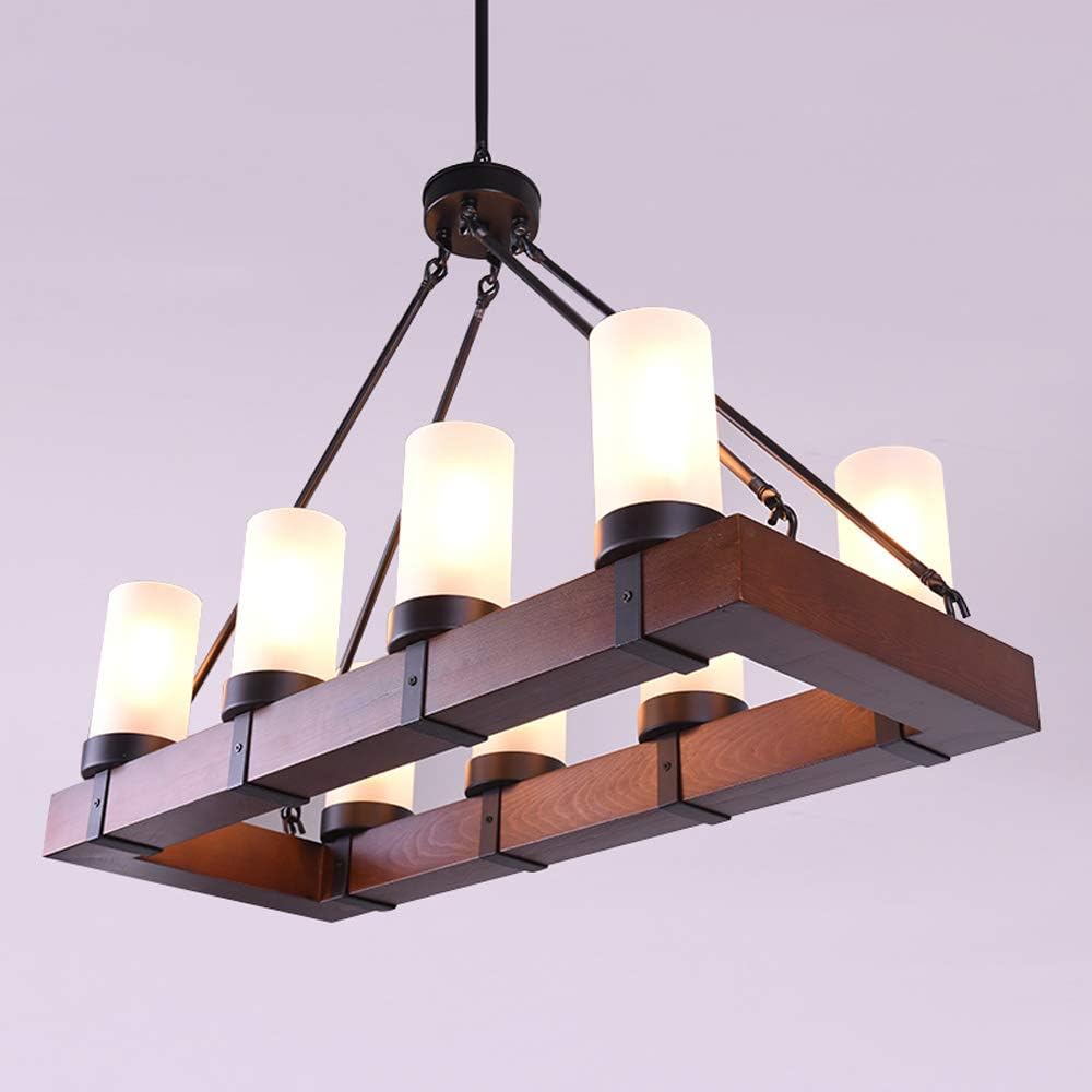 50% оƒƒ Dіѕсоunt NIUYAO Industrial 8-Lights Pendant Light Wood Island Lighting Vintage Style Rectangular Chandelier Rustic Ceiling Lamp with Alabaster Glass Shade for Dining Room Kitchen Living Room 487111