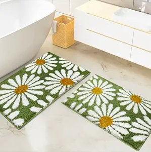 Roseate Flower Super Soft (40x60 cm) Microfiber Solid 2000 GSM Bath Mat Super Absorbent Anti-Skid Mats for Bathroom/Bedroom/Kitchen/Door Mat/Floor Mat (Green) Pack of 2