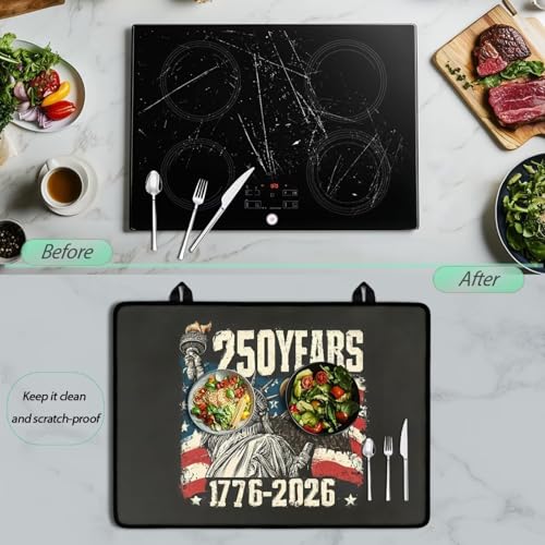 Image of Poceacles 4th of July Stove Top Cover Electric Glass Stove Top Mat Heat Resistant Non-slip Cooktop Protector Multipurpose Counter Top Protector Cover, Statue of Liberty Eagle American Flag