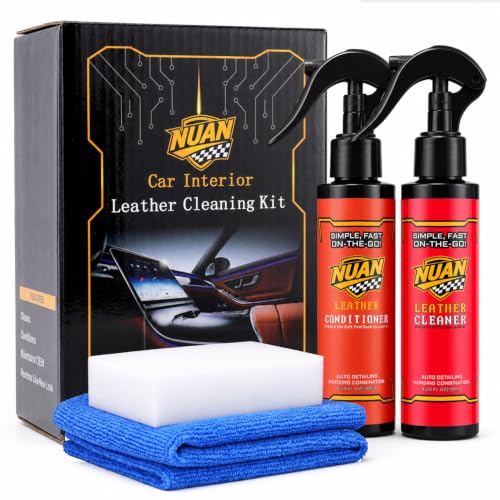 NUAN Leather Cleaner and Conditioner Kit for Car Seats – 4-Piece Set
