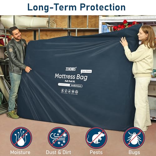 Image of ZCHENBS - Full /Full XL Mattress Bags for Moving, Waterproof Mattress Storage Bag with Zipper, Heavy-Duty 5 Mil Ultra-Thick Bed Protector Cover for Moving, Reusable (Solid /Black, 1 Pack)