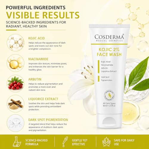 Image of Kojic Acid 2% Face Wash with Niacinamide, Arbutin & Liquorice | Brightening Daily Care Face Wash 80ml
