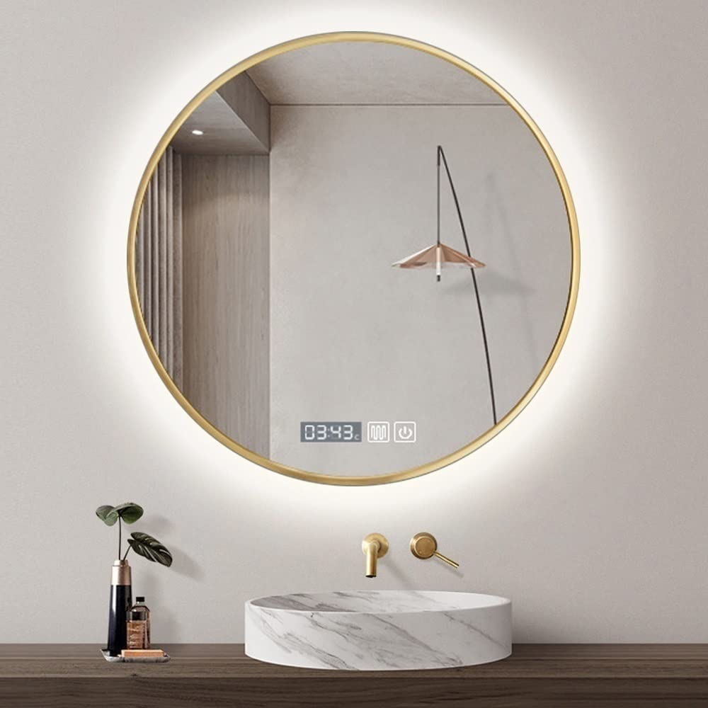 PhAsz Round Vanity Mirror for Wall LED Bathroom Mirror Anti-Fog Bathroom Wall Mirror with Touch Switch Suitable for