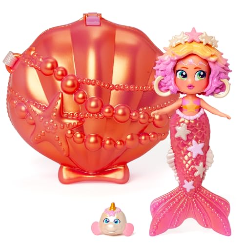 KOOKYLOOS Mermaid Sunset Dream - 2 en 1: Elegante muñeca y Sirena, Valor: 1 muñeco, Cola de Sirena Desmontable, Traje y Zapatos, Animales Marinos, Accesorios, Bolso Concha para Jugar y Llevar.