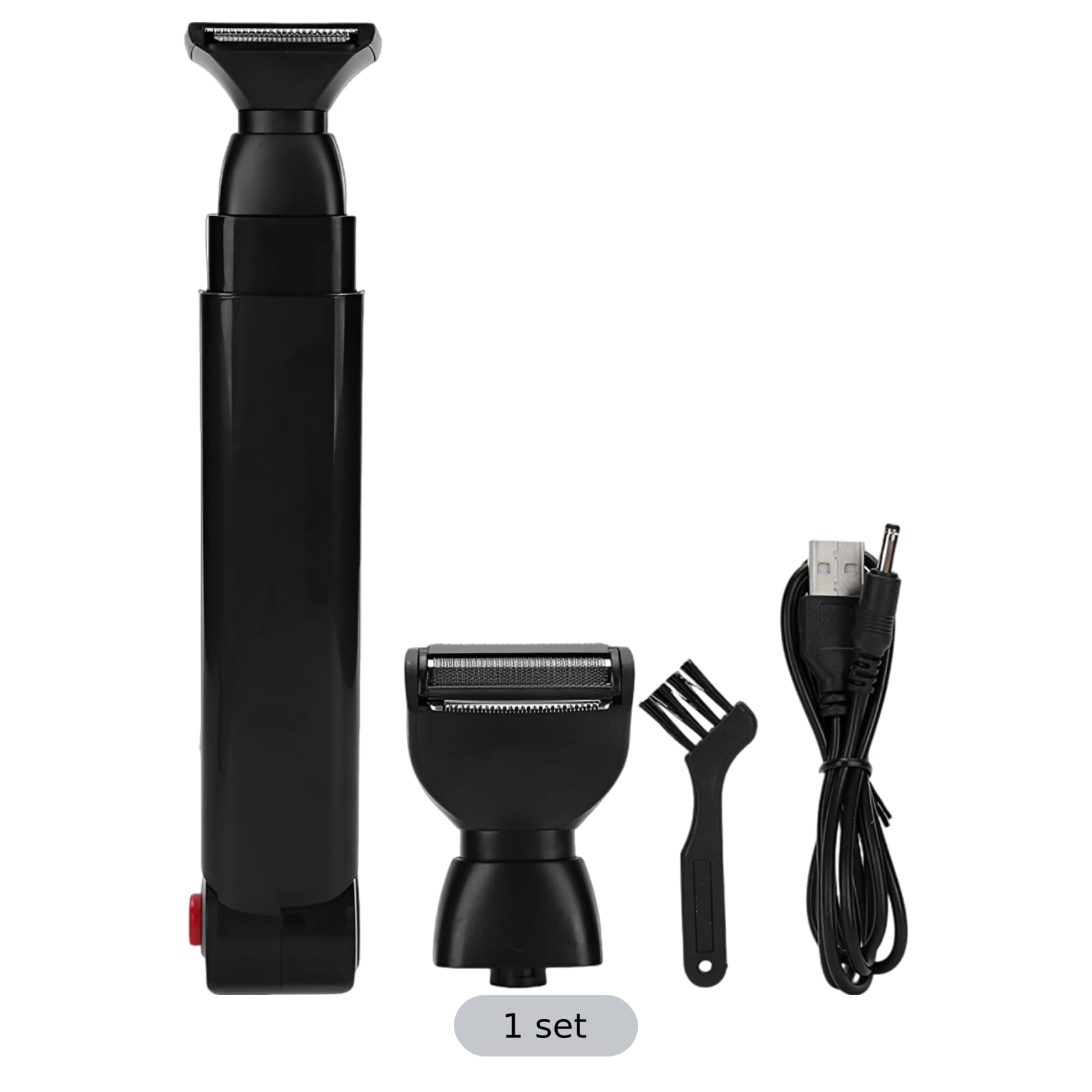 Rasoio elettrico per capelli da uomo, testa larga con rete antigraffio, ricaricabile tramite USB, design pieghevole con manico lungo, potenza 6500 giri/min, nero