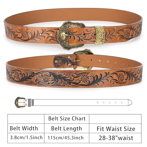YCMI Womens Men Western Cowboy Belts Floral Engraved Engraved Buckle Adjustable Belt for Jeans Dress Skirt3