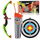 Dr.Kbder Bow and Arrow for Kids 8-12, Boys Toys Outdoor Sport Game, Green Light Up Archery Toy Set with 5 Suction Cup Arrows, Target & Quiver, Ideal Christmas Birthday Gifts for Kids