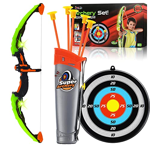 Dr.kbder Bow And Arrow For Kids 8-12, Boys Toys Outdoor Sport Game, Green Light Up Archery Toy Set With 5 Suction Cup Arrows, Target & Quiver, Ideal Christmas Birthday Gifts For Kids #TOP10