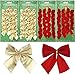 Produktbild 48 Stück Festivalbogen Dekorationen Weihnachten Band Bögen Ornamente für Weihnachtskränze Baum Neujahr Dekoration, Rot und Gold (50 mm)