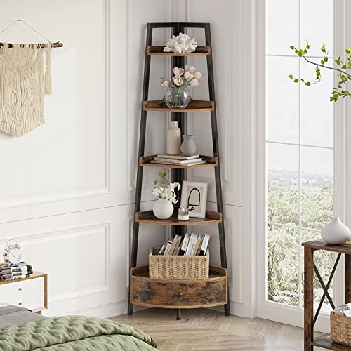 Seventable-Corner-Shelf-with-Drawer-5-Tier-Corner-Bookshelf-Freestanding-Corner-Shelf-Unit-Rustic-Brown-Corner-Bookcase-Corner-Plant-Stand-for-Living-Room-Kitchen-Home-Office Seventable Corner Shelf with Drawer 5 Tier Corner Bookshelf Freestanding Corner Shelf Unit Rustic Brown Corner Bookcase Corner Plant Stand for Living Room Kitchen Home Office