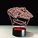 Millennium Falcon Lampada a LED 3D, luce notturna 3D, 7 colori che cambiano con interruttore tattile e ricarica USB, per bambini, da comodino, per ragazze, Natale, compleanno, decorazione per la casa