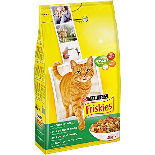 Purina Friskies Pienso para Gato Adulto con Conejo, Pollo y Verduras, 4 bolsas de 4kg