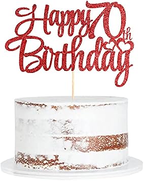 Red 70th birthday cake topper,happy 70th birthday cake topper