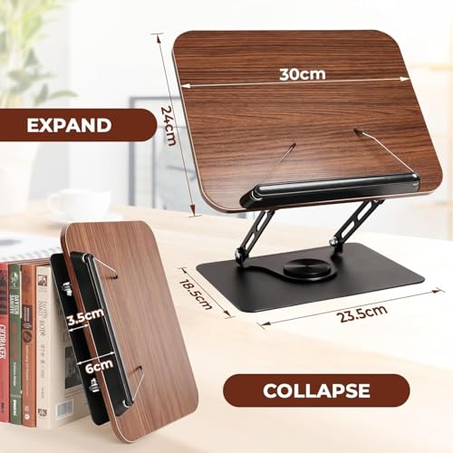 Image of DOCAT Book Stand for Reading, Writing, Painting and Used As Laptop Stand for Desk, Adjustable Book Holder with 360 Rotating Base, Compatible with Cookbooks, Textbooks, Tablets and Laptops (Wooden)