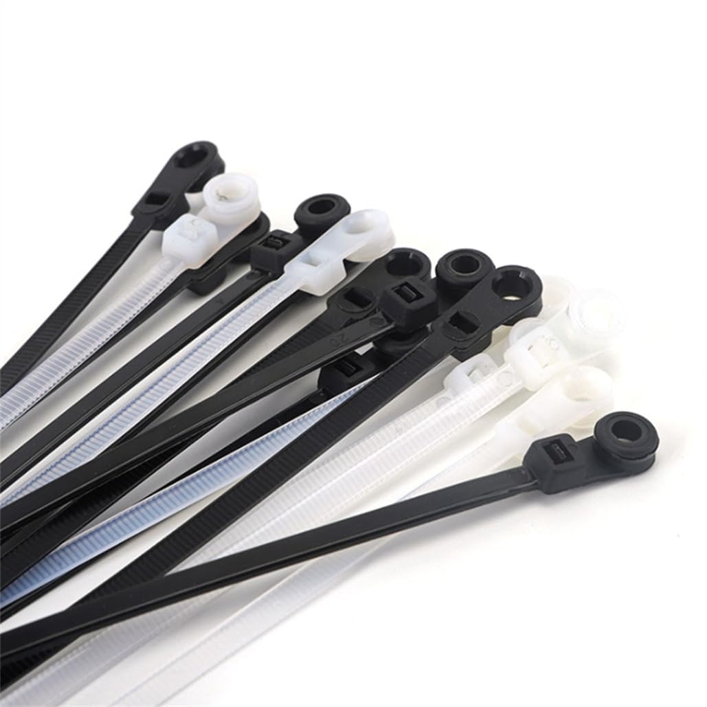 Lot De 200 Attaches Câble Nylon Avec Trou Vis - Serre-câble Autobloquant 4x200 Mm, Pour Intérieur/extérieur - Blanc