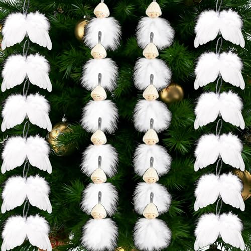 24 pcs Christmas Tree Ornaments Angel Wings, White Christmas