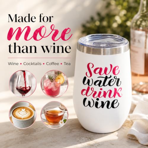 Image of Biddlebee Insulated Wine Tumblers with Lids, 2-Pack, Save Water Drink Wine | Stainless steel stemless glasses; hot or cold for hours; unbreakable outdoor and travel cups; funny gift for mom, bestie