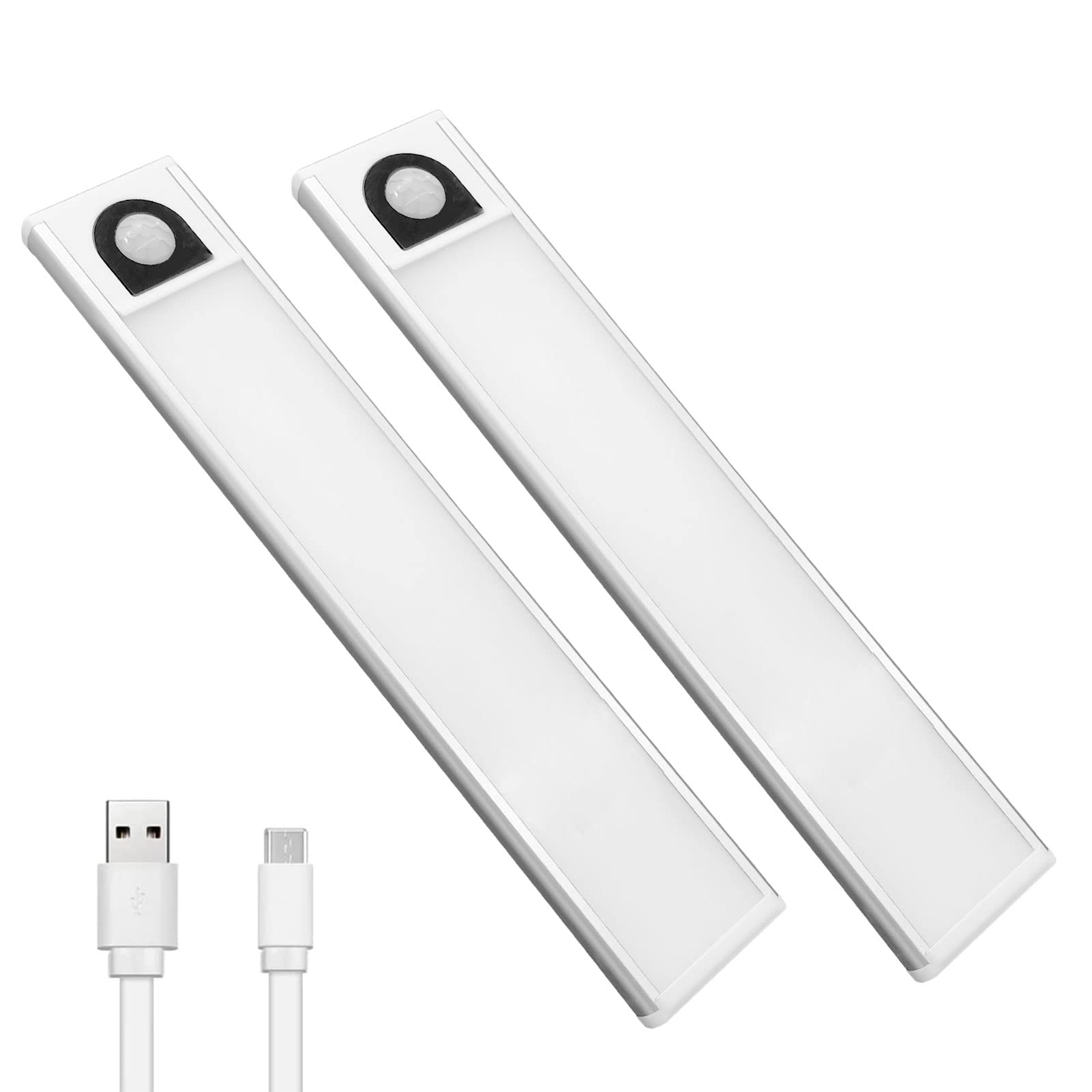 LED Motion Sensor Cabinet Light, Under Counter Closet Lighting, Dimmable, Ultra Thin, Wireless USB Rechargeable Kitchen Night Lights, for Wardrobe,Closets,Cabinet,Cupboard(2 Pack 20cm-White Light)