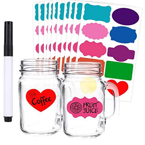 Konsait 160 Chalkboard Labels Stickers, Reusable Erasable Chalkboard Stickers with 1 Black Chalk Marker, Colorful Chalk Board Labels Bulk Stickers for Mason Jars Glass Bottle Parties Office School