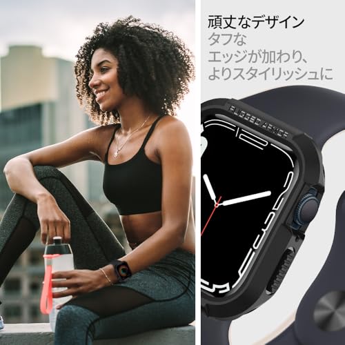 Spigen Apple Watch ケース 45mm 44mm【Apple Watch SE3/9/8/7/SE2/SE/6/5/4 対応】落下 衝撃吸収 傷防止 耐衝撃 保護カバー アップルウォッチケース ラギッド・アーマー 062CS24469 (マット・ブラック)
