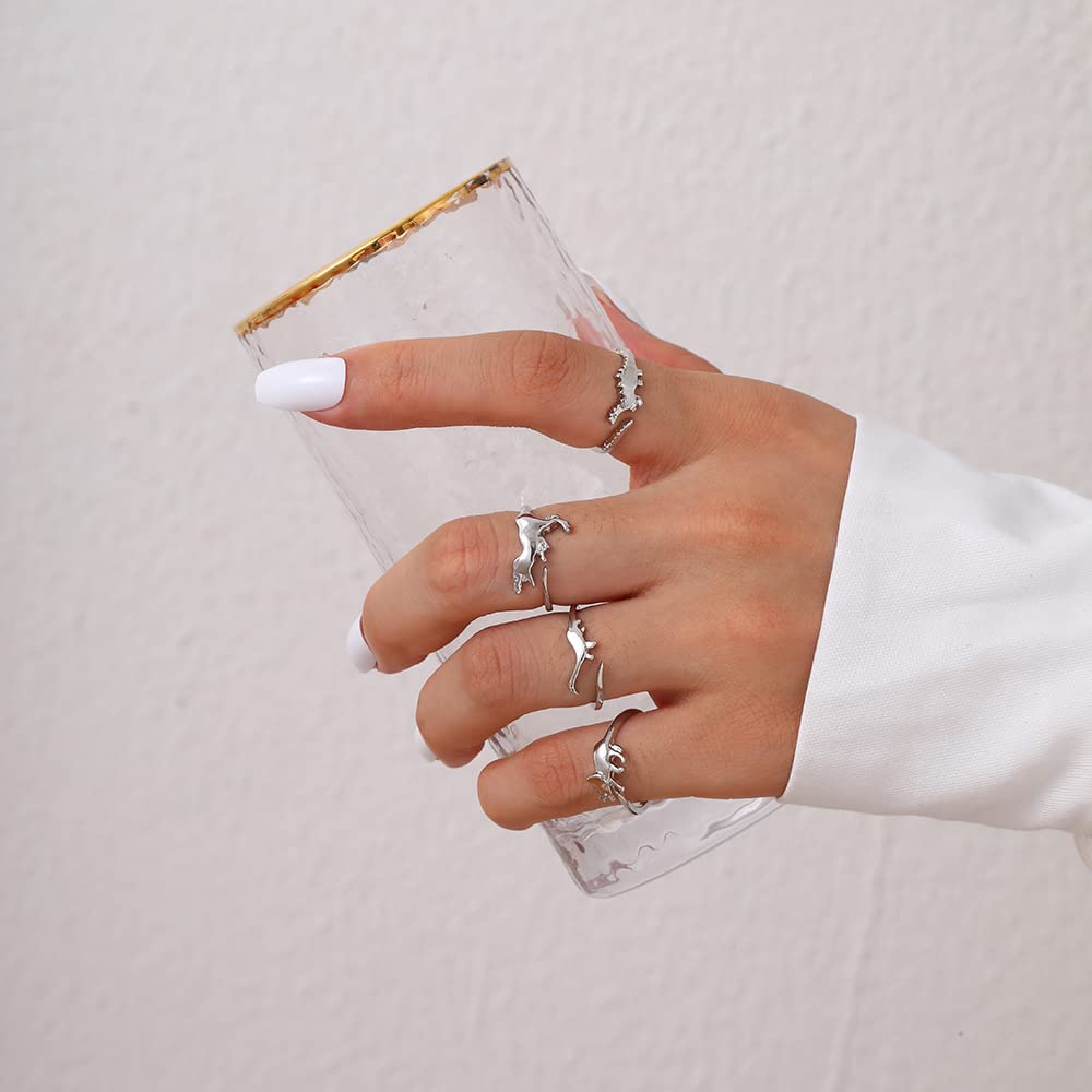 Anillos de dinosaurio, lindo estegosaurio tiranosaurio y triceratops anillos ajustables de la era jurásica anillo de dinosaurio para hombres y mujeres (C), Metal, Cristal 3
