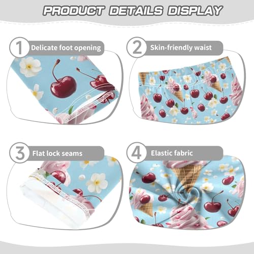 ALAZA Girls' Leggings Children's Yoga Pants Skinny Printed Dance Ice Cream Flower Cherry Comfortable 4T2