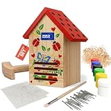 Eli® Kit de construction de maison de coccinelle pour enfants en bois de pin à peindre – Avec 6 couleurs – Pinceau – Marteau – Clous – Pochoirs et modèles et matériau de remplissage – Hôtel à insectes