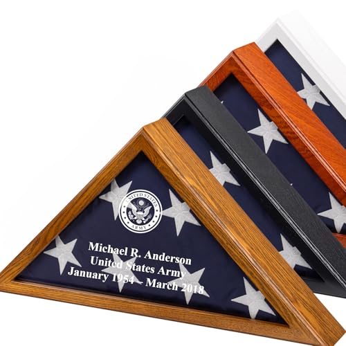 Personalized Flag Display Case for 5' x 9.5' Flag – All Military Branches Available, Veteran Memorial Display Case with Glass Front (Rustic Brown)