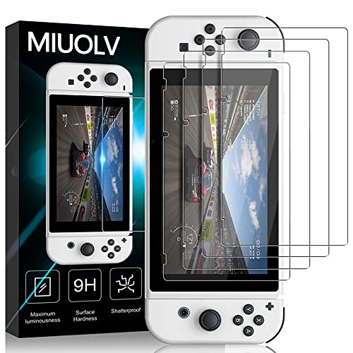 [4 Pack] MIUOLV Screen Protector Tempered Glass for Nintendo Switch OLED Model 2022 - Transparent HD Clear Anti-Scratch Screen Protector for Nintendo Switch OLED Model 2022 (Clear)
