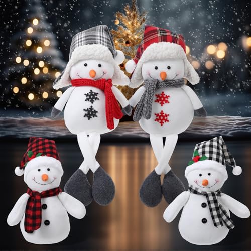 Yuntau 4 Pack Stuffed Snowman Sitting Plush Decor Winter Long