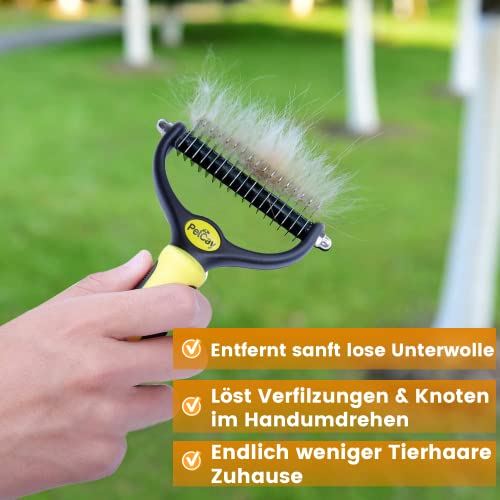 PetCay Premium Unterfellbürste Entfilzungsstriegel für Hunde & Katzen mit Mittel- bis Langhaar - Unterwollbürste gegen Verfilzungen & Unterwolle
