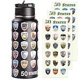 Beautsque 50 States Water Bottle with Stickers, National Parks Water Bottle, Stainless Steel Insulated Bottles with Straw,3D Printed,32 oz,Double Stickers,Gifts for Men,Black