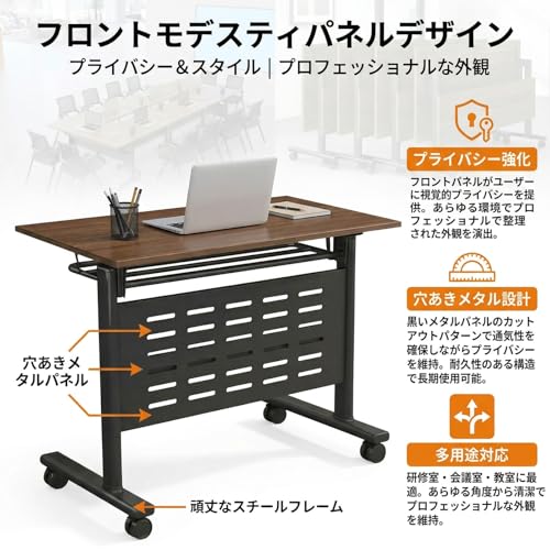 DEOPXF 折りたたみ会議テーブル 会議テーブル 多人数長机 25mm厚の板材 透かし加工された仕切り板 360°スムーズに回転するキャスター 折りたたみ・積み重ね可能なデザイン 柔軟な移動で省スペース 会議机 事務机 高い耐荷重性と耐久性で変形しにくく 研修 会議 オフィスなどのシーンに最適(160x40x75cm) [4]