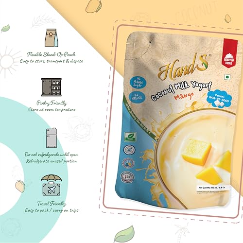 Image of HandS Dairy-Free Coconut Yogurt with Mango | Vegan & Plant-Based Yogurt Drink with Real Fruit Pulp & Palm Sugar | No Preservatives | 200g Cup (Pack of 1)