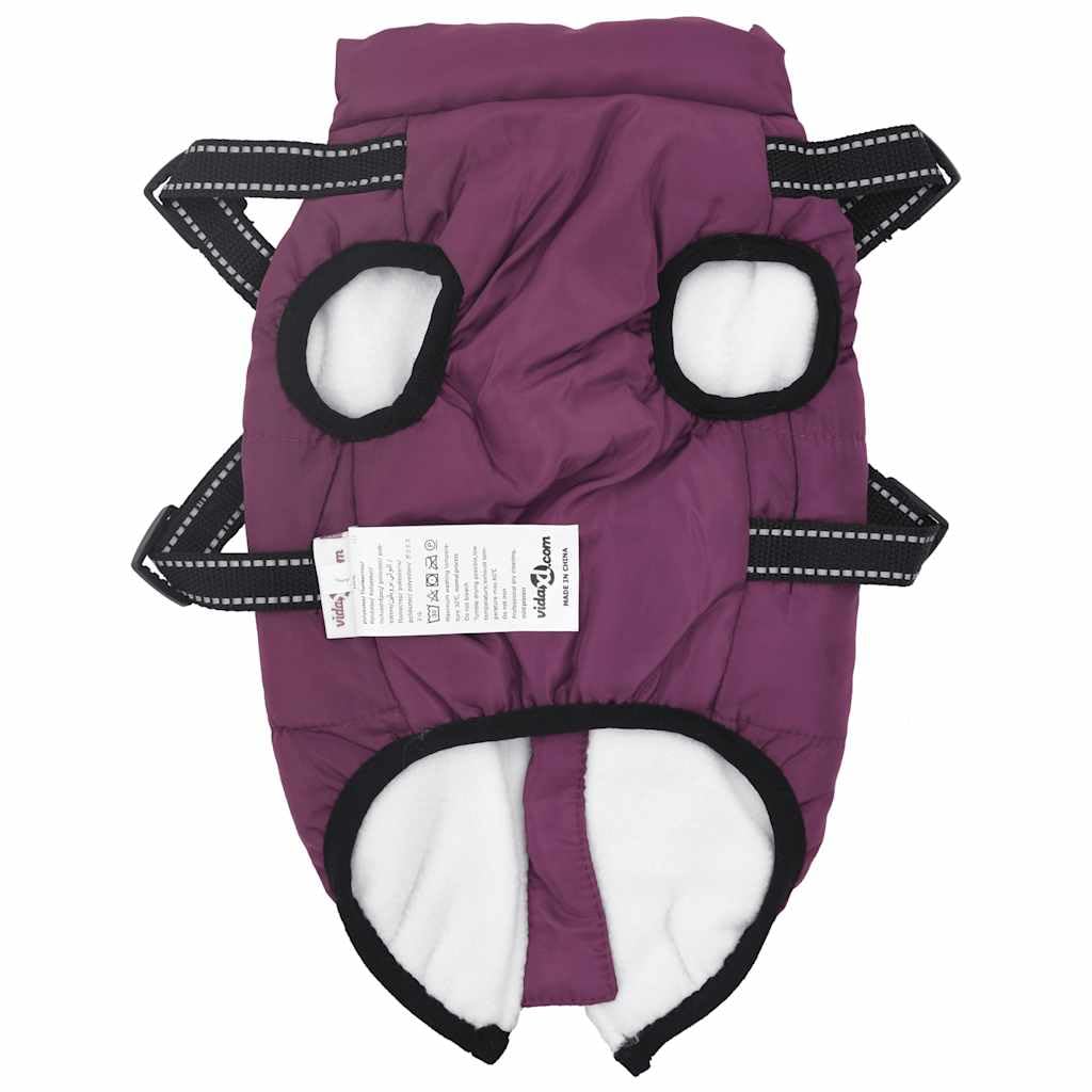 Abrigo para perro con arnés impermeable reflectante, ropa para perro para invierno, otoño, nieve, paseo, forro polar, ajustable, cómodo, morado, L24 con cremallera y anillo D