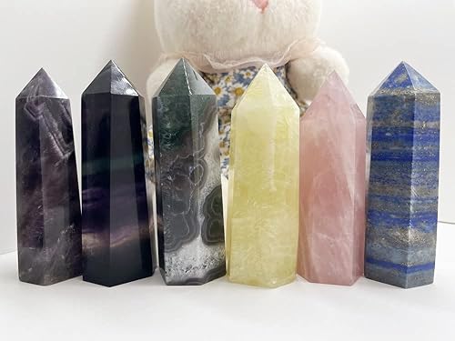 Miniatura 6 de AITELEI Varitas grandes de cristales curativos naturales, 3.9"-4.3" (10-11cm) 6 facetas de un solo punto de prisma de cristal para curación