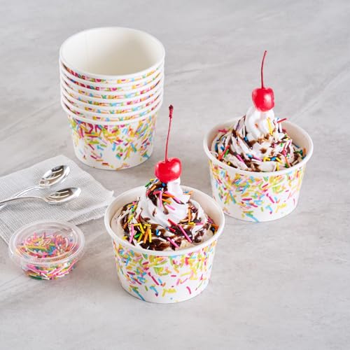 Image of Coppetta 8 Ounce Dessert Cups, 200 Greaseproof Ice Cream Cups - Lids Sold Separately, For Hot And Cold Foods, White Paper Yogurt Bowls, Party Sprinkle Design, Disposable, Sturdy - Restaurantware