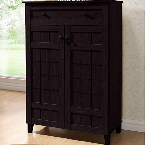 Image of APRODZ Mango Wood Calho Shoe Cabinet for Home | Shoe Rack Organiser | Walnut Finish