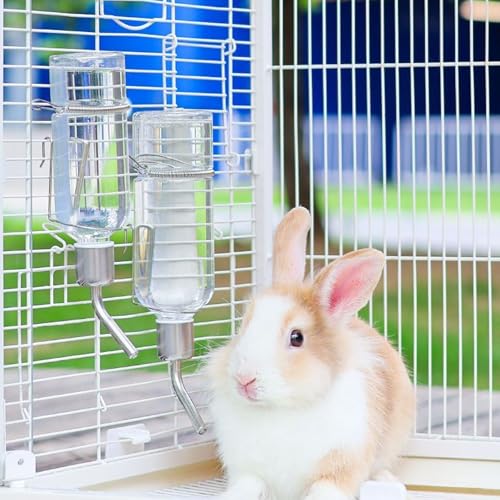Non-Drip Rabbit Water Bottle, Small Pet Water Dispenser with Feeding Spoon & Food Bowl, Water Bottle for Rabbit, Guinea Pig, Hamster, Chinchilla - Image 5
