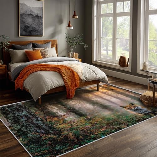 Tapis décoratif forêt de renards 3D doux 200x290cm - 4