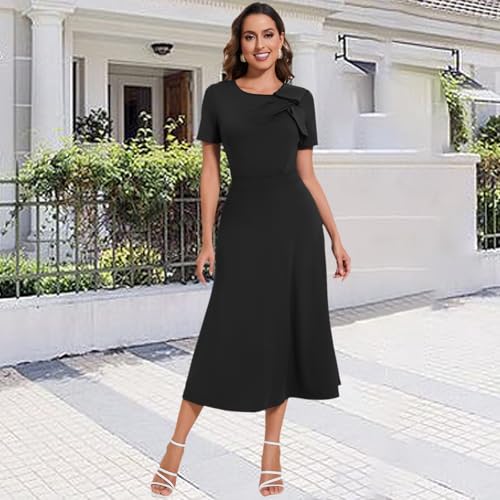 Image of shengfan Women's Casual A Line Swing Summer Dress Formal Short Sleeve Round Neck Wrap Evening Party Dresses