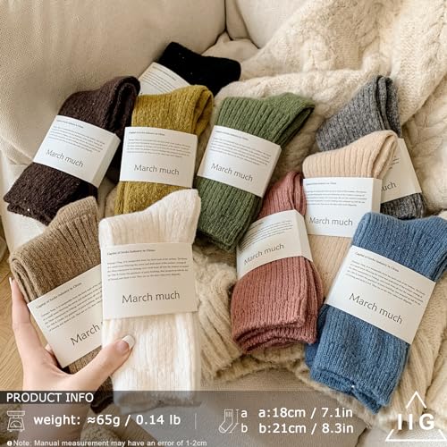 Image of IIG 5 Pairs Women's Vintage Style Thick Wool Warm Winter Crew Socks