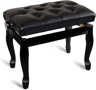 GPAIHOMRY Height Adjustable Piano Bench Stool, All Solid Wood, Artificial Leather, Elegant Curved Legs, Sedentary is Still Comfortable (56×36×47~57CM, No Bookcase)