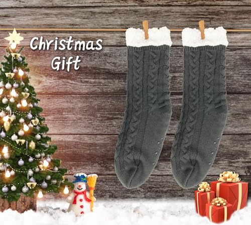 BenSorts Winter Thick Slipper Socks for Men Gift Warm Cozy Soft Fleece House Socks Slipper Non Skid with Grippers Christmas Stocking Stuffers Gifts Gray — view 5