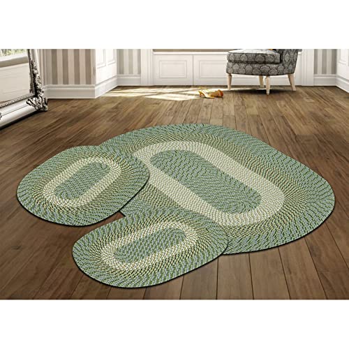 Better Trends Country Braid Collection 3 Piece Set Durable & Stain Resistant Reversible Indoor Oval Area Rug 100% Polypropylene in Vibrant Colors, 20"x30"/20"x30"/36"x60", Sage Stripe