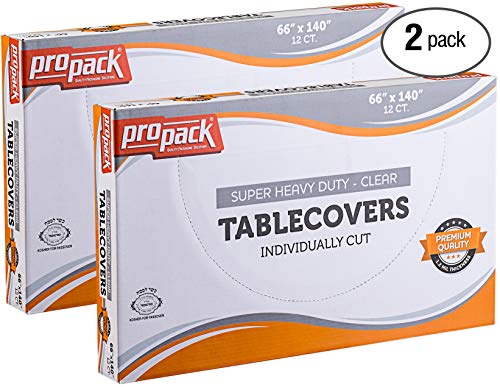 New Arrivals Propack [24 Count 140" X 66"] Heavy Weight Clear Disposable Plastic Pre Cut Table Covers Individually Cut, Great for Wedding Reception Events Picnics Or Home Use