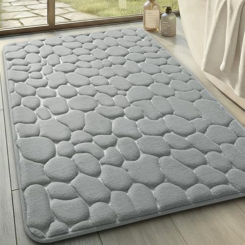 YIHOUSE Memory Foam Bath Mat Cobblestone Bathroom Rugs Super Water Absorbent Bath Mats for Bathroom Machine Washable Bath Rugs(24 x 36,Light Gray) - image 1