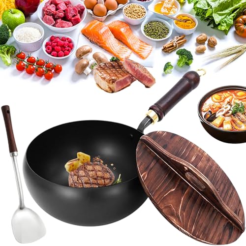 HDSDVNON Sartén de hierro fundido de 9,5 pulgadas, fabricada en Japón (incluye tapa), con espátula auxiliar, compatible con gas e inducción.(28cm Smooth)