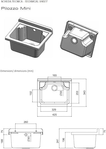 Negrari Wandwaschbecken aus Polypropylen-Harz, beständig gegen Säuren der üblichen Verwendung, feuchtigkeitsbeständig, Abfluss- und Befestigungsset im Lieferumfang enthalten, Innen- und Außenbereich,