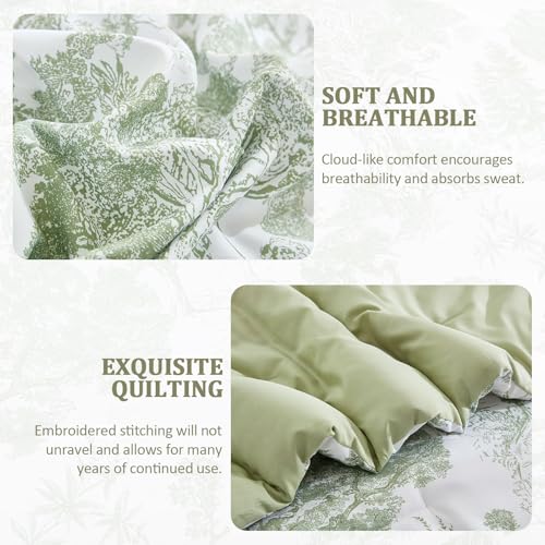 Image of DJY Full Size Comforter Sets, Sage Green 7 Pieces Bed in a Bag Full Botanical Comforters with Sheets Elegant Plants Print Soft Microfiber Reversible Complete Bedding Sets for All Season
